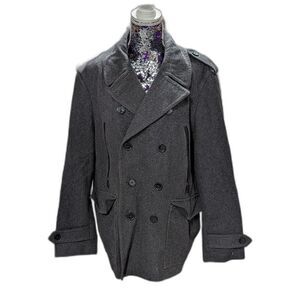 Express Men's Size Large Gray Wool Blend Double Breasted Pea Coat